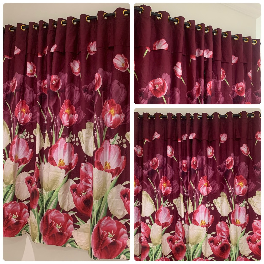 [ PINTU DAN JENDELA ] GORDEN SMOKRING + PONI MOTIF BUNGA TULIP MERAH