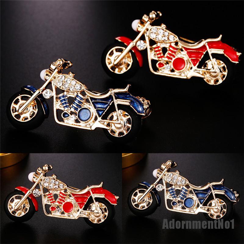 (Adornmentno1) Bros Pin Enamel Desain Motor Hias Kristal Berlian Imitasi