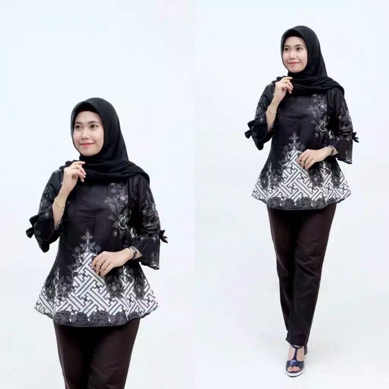 COD - Tunik batik wanita lawasan coklat kekinian M L XL XXL Jumbo-Batik random