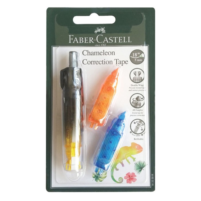 

Faber Castell Correction Tape Chameleon + 2 Refill Bar Blue / Tip Ex Cilick Faber / Tipex Faber