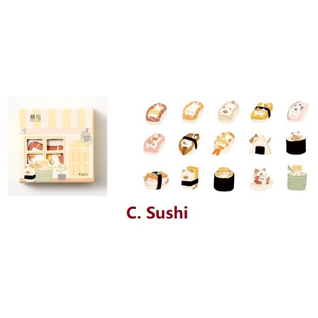 [MILOLI] 45Pcs CUTE CHARACTER Deco Sticker DIY Scrapbook Stiker Jurnal Diary Planner Kotak - B0127-C. Sushi