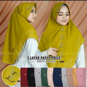 HIJAB PAYET CERUTY LV LAYER 2 HIJAB INSTAN LV HIJAB CERUTY 2 LAYER BEST SELLER ORI BY RIZKY COLLECTION