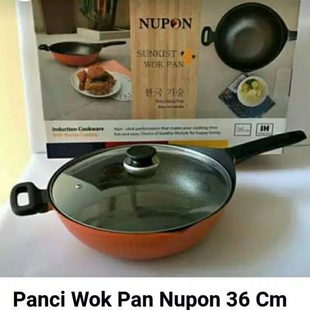 Wok Pan Nupon 36 Cm Wajan Serbaguna Penggorengan Anti Lengket Tutup Kaca Gagang panjang