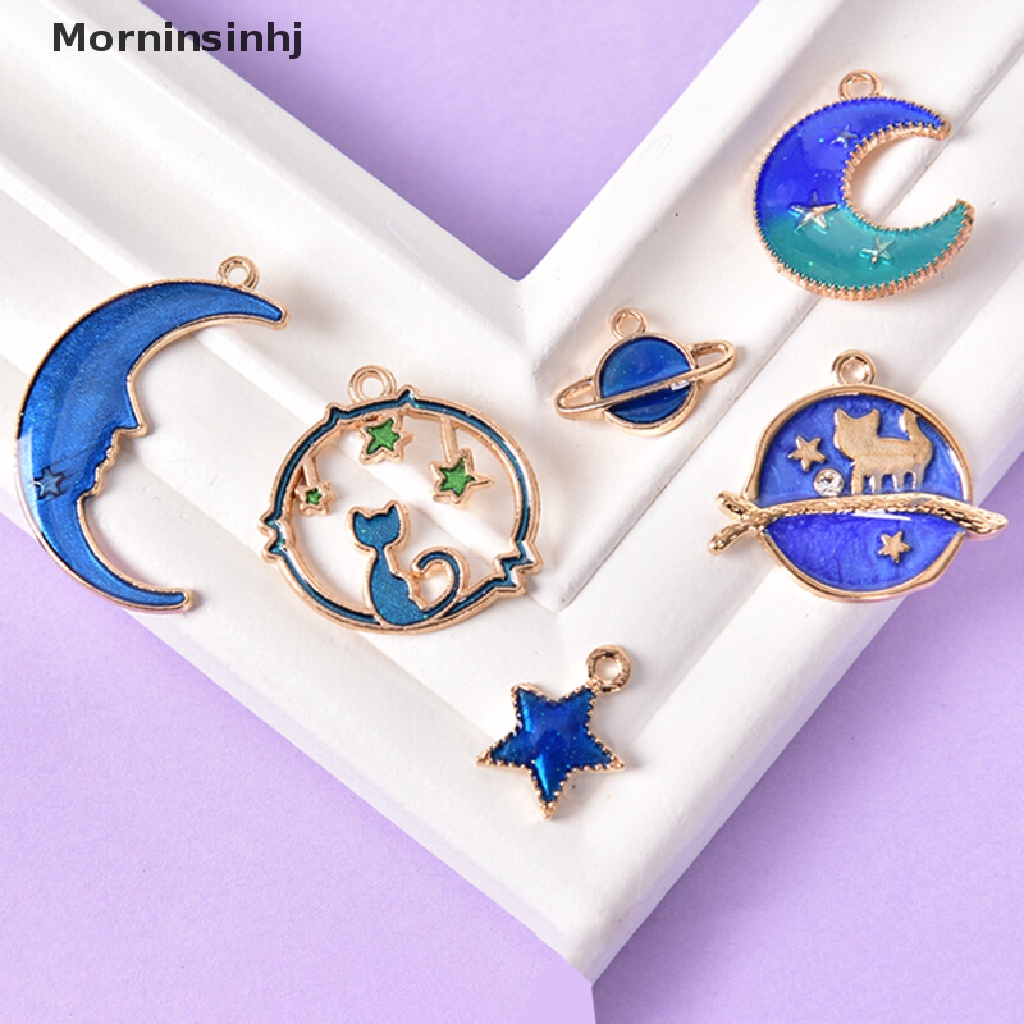 Mornin 24Pcs /Set Enamel Kucing Bulan Bintang Bumi Planet Charms Liontin DIY Membuat Perhiasan id