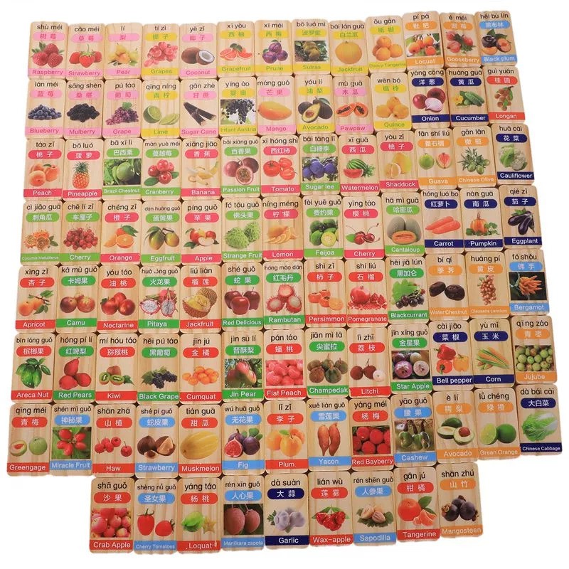 [jollyinfant.id] A 09 100pcs/set Mainan Puzzle Domino Mini Tema Buah dengan Motif Tulisan Cina