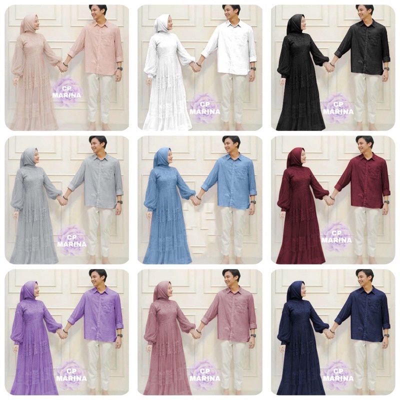 COUPLE PESTA BRUKAT GAMIS SARIMBIT POLKA SET GAMIS BROKAT TILE DOT SET LAMARAN MARINA CP HASANAH