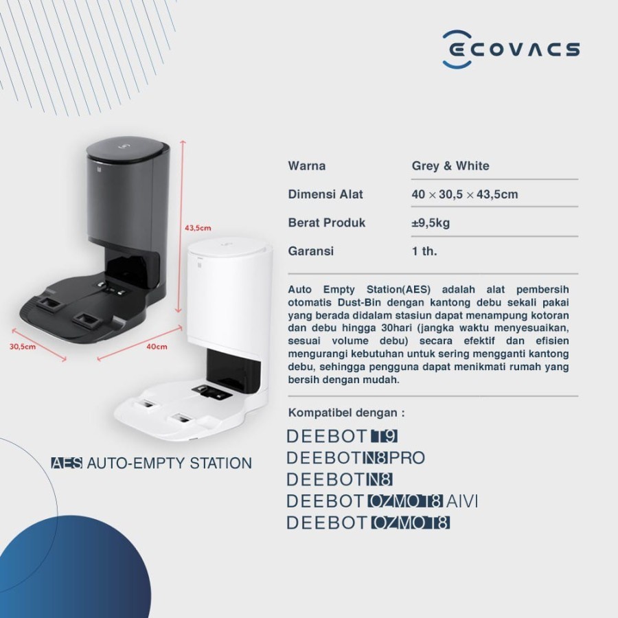 Ecovacs Aksesoris DEEBOT OZMO T9 N8 PRO T8 AIVI Auto Empty Station