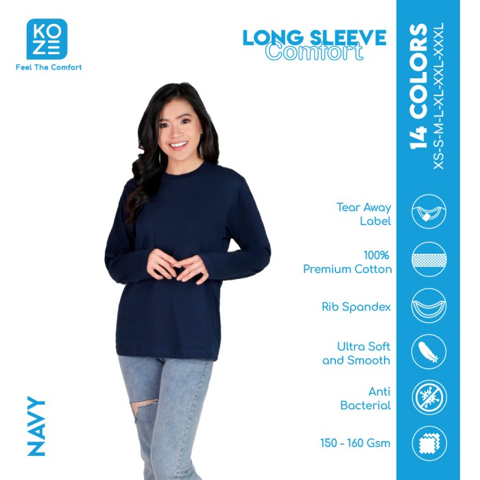 NAVY LONGSLEEVE KAOS POLOS KOZE COMBED 30s