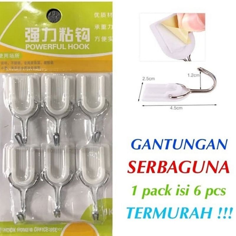 Cantolan isi 6 pcs Powerfull Hook Gantungan Hook Kail Barang Baju