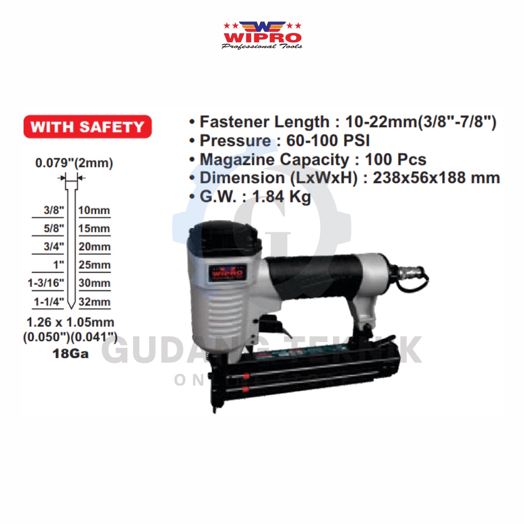 Air Nailer Paku Tembak Staples W/SAFETY WIPRO F-30 / Mesin Staples Paku Tembak Angin With Safety WIPRO F30 - Hekter Tembak Angin Wipro F 30