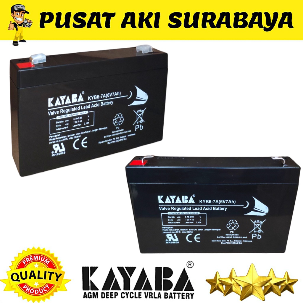 BATERAI VRLA KAYABA 6V 7AH MOTOR ANAK MOBIL AKI MAINAN RC PMB ROAD RACER PROTAGE PLIKO 6VOLT 7AMPER