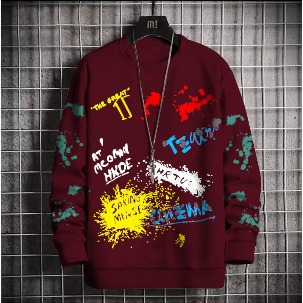 Yu Taka - Sweater Pria The Great Sweater Grafiti Kaos Lengan Panjang Pria Sweter Pria Murah