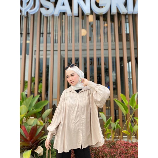 Millati Kemeja Wanita Blouse Atasan Kantor Putih Oversize Jumbo Big Size Oversize Lengan Panjang kat