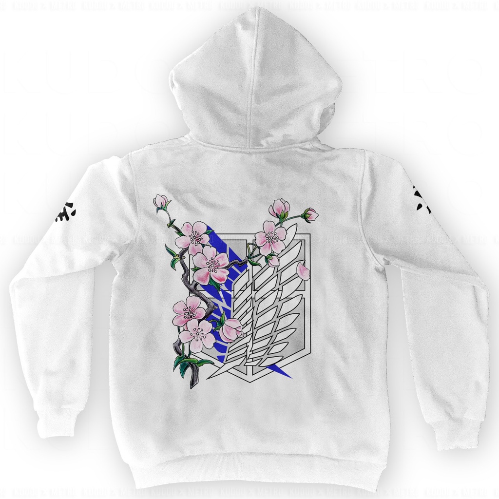 Hoodie SNK Logo Sakura White Anime Manga Attack On Titan Premium Unisex