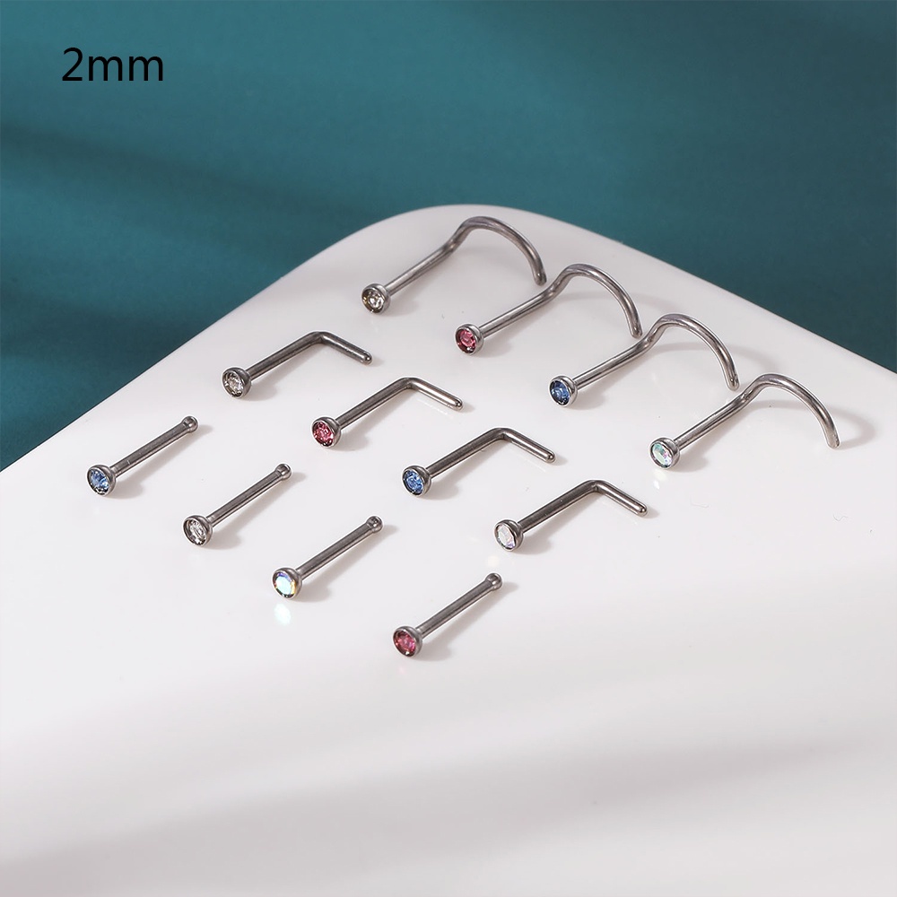 1pc Cincin Tindik Hidung Bentuk L Bahan Titanium Ukuran 2 / 3mm 20g G23 Aaa Cubic Zircon