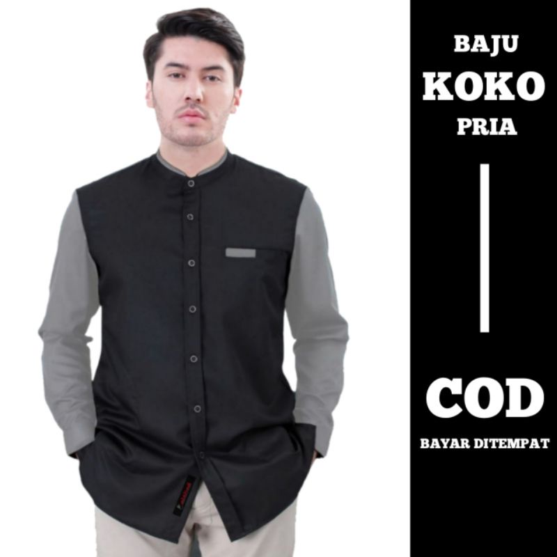 Baju Koko Pria Lengan Panjang - Baju Koko Polos - Kemeja Polos Pria - Hem Baju Kantor - Kemeja Polos