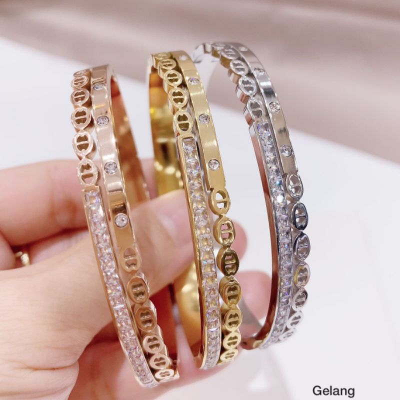 Gelang Titanium Asli Motif elv Premium Quality Anti karat anti alergi Stainless steel ori 0238