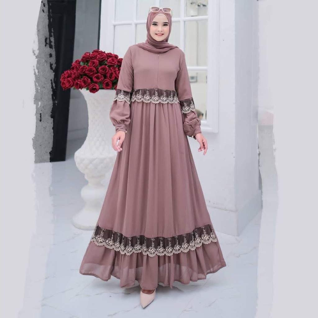 Best Seller - Sonia Maxy Dress Bahan Ceruty Babydoll Mix Renda / Gamis Terbaru 2022 Kekinian / Baju 