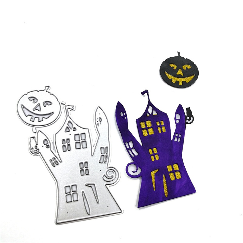 Cetakan Stensil Cutting Dies Motif Rumah Halloween Bahan Metal Untuk Scrapbook / Craft DIY