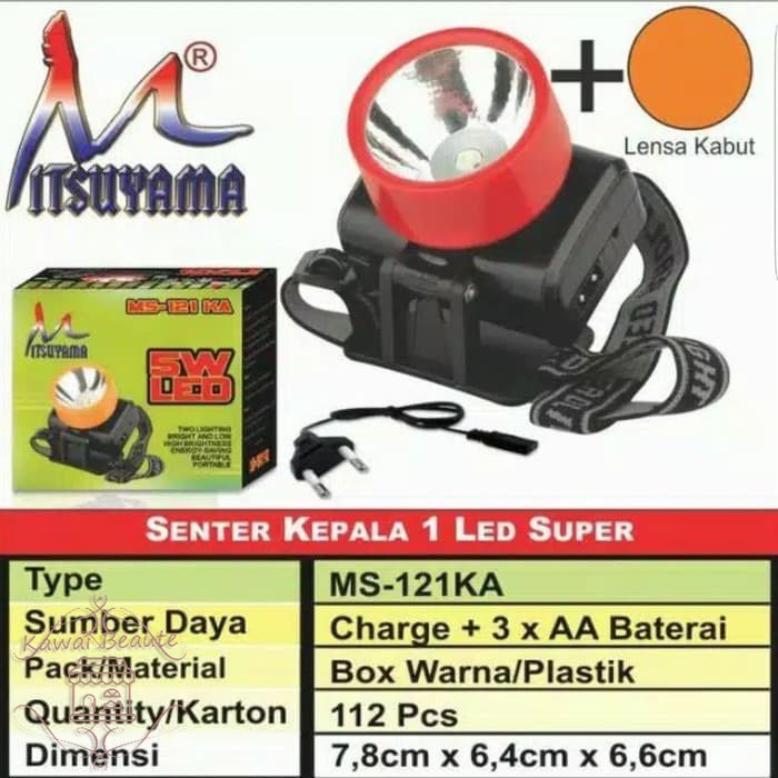 Senter Kepala Mitsuyama MS-121 KA 5Watt LED / Lampu Cas Charge Super Terang A3