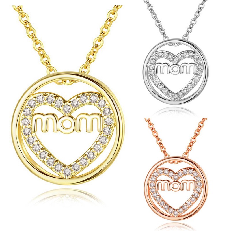 Kalung Rantai Dengan Liontin Hati Motif Tulisan Mom Untuk Hadiah Hari Ibu