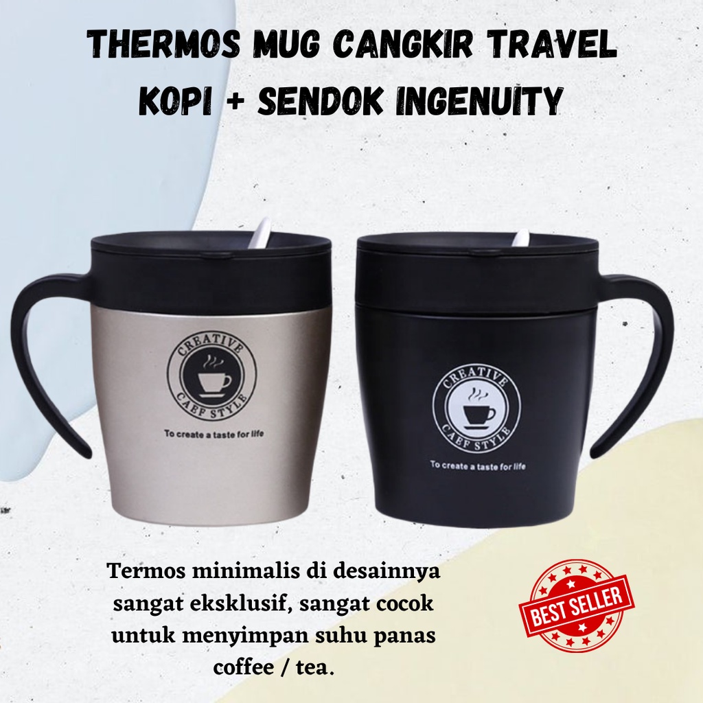 TERBARU!!! GRATIS PACKING BUBBLE Mug Kopi Stainless Stell 330 ml (FREE SENDOK KOPI)