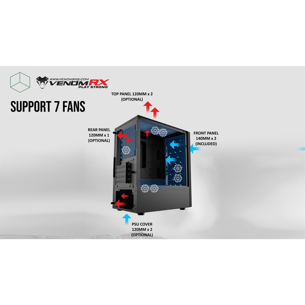 VenomRX Valentinos + 2 Fan RGB Tempered Glass Casing PC