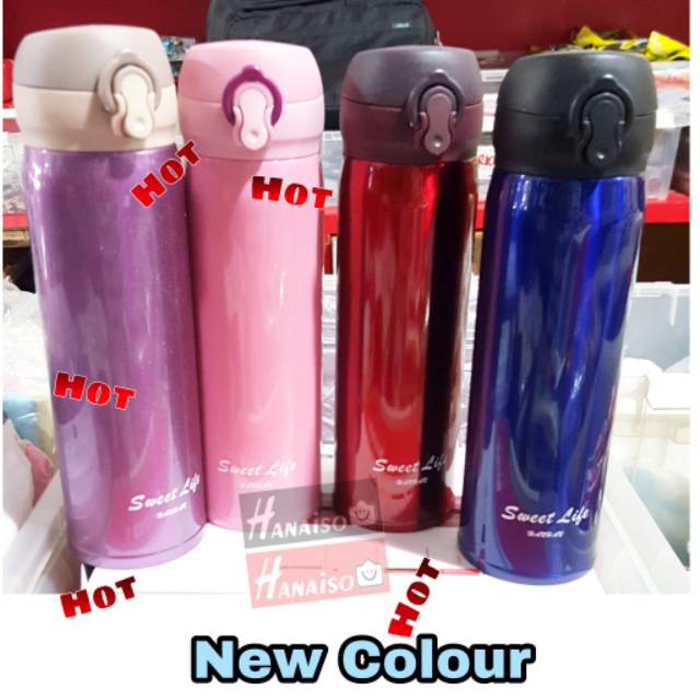 ( Medan ) HANAISO Thermos Kopi Lock 500ml - Termos Air Panas Stainless Steel - Pink Black