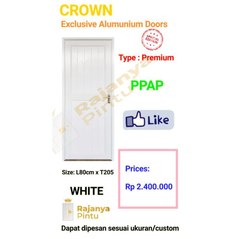 Pintu Kamar mandi aluminium Crown Premium PPAP - engsel kanan