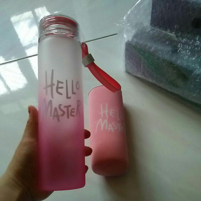 Hello Master + Pouch Warna 450ml Botol Minum Kaca / Botol Air / Water Glass Bottle
