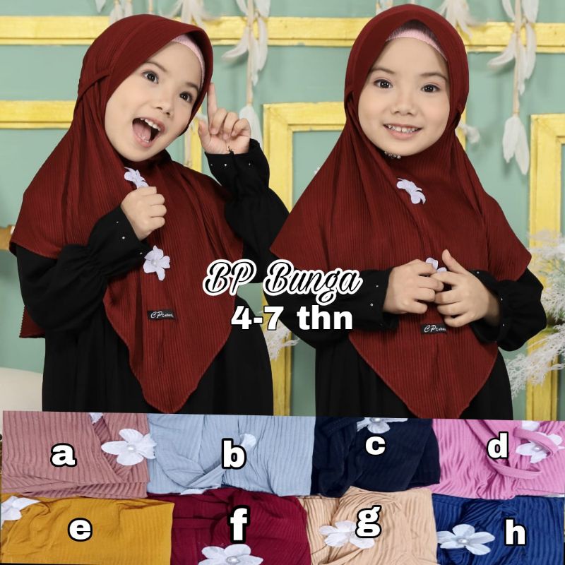jilbab anak jersey plisket  anak BP bunga  jilbab anak kekinian bergo plisket