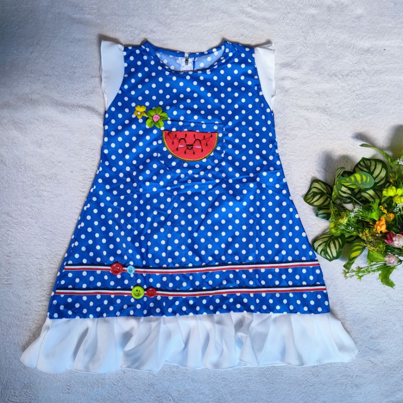 Dress Anak 1 2 4 5 tahun gaun anak cewek perempuan polka cantik terbaru watermelon water melon semangka( dress watermelon )