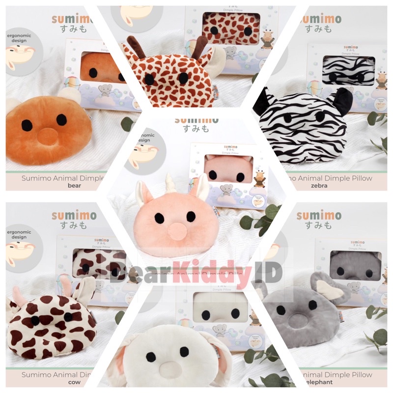 Sumimo Animal Dimple Pillow Ergonomic Bantal Peang / Peyang Super Fluffy / Bantal Bayi Anak