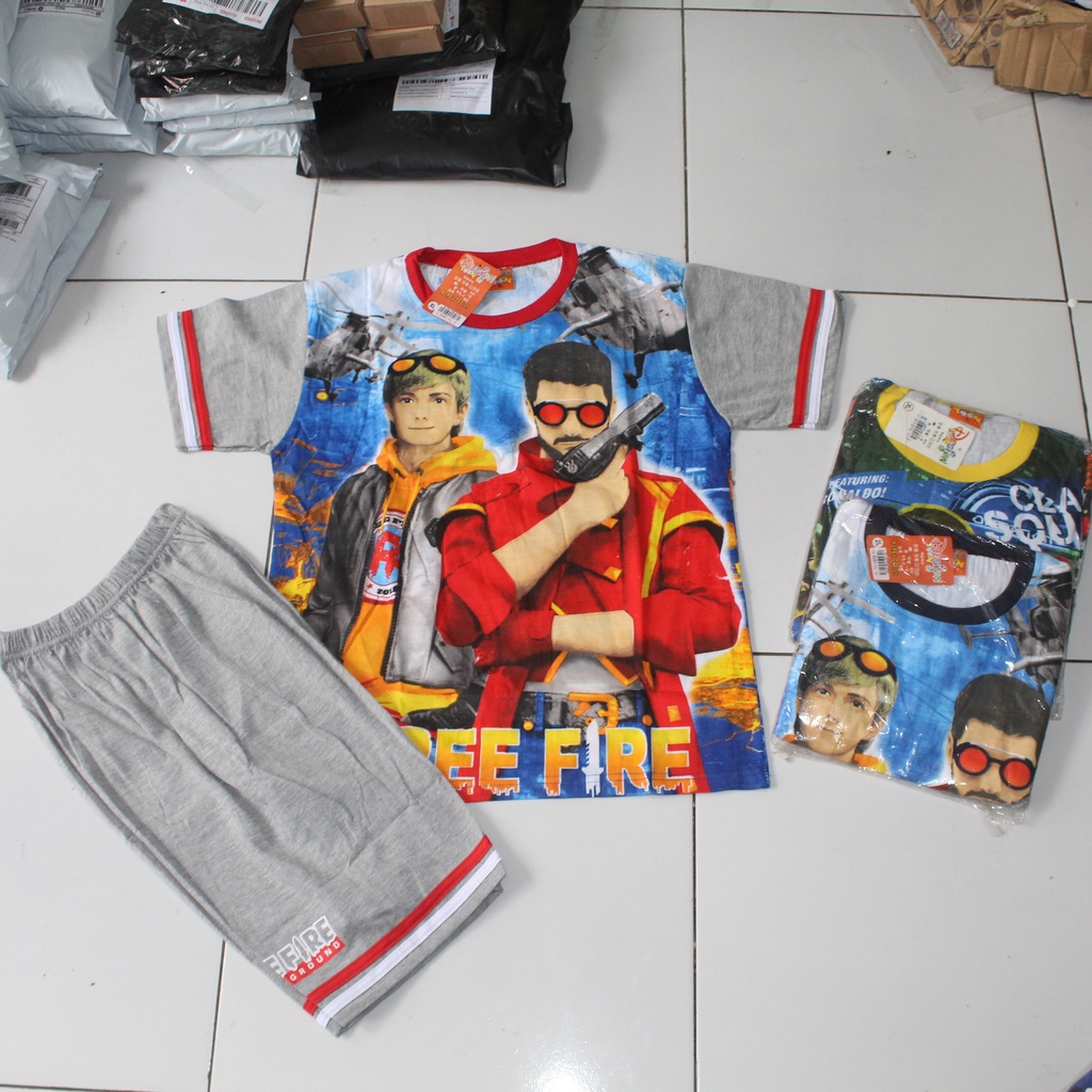 SETELAN BAJU TIDUR PIYAMA ANAK GAMING EVOS  FREE FIRE SIZE JUMBO 22-26