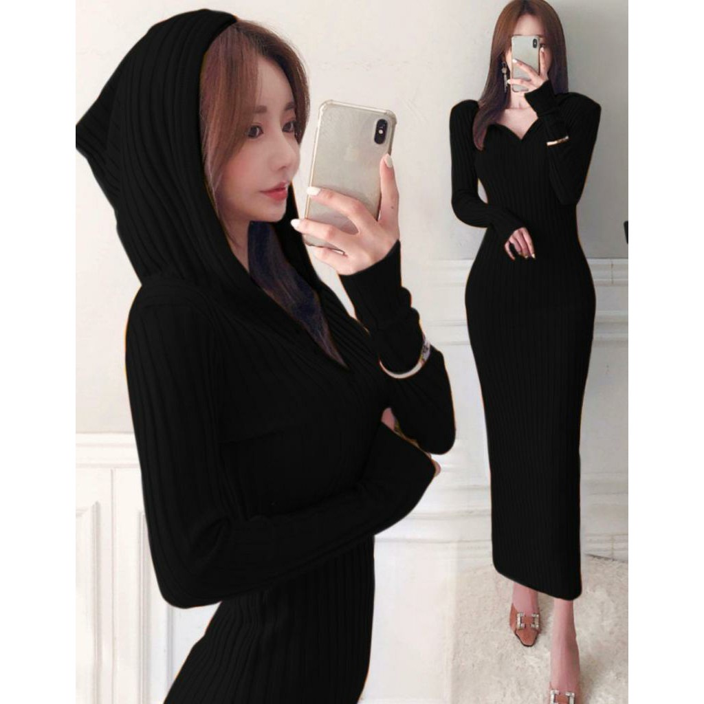 WSE390 - Dress Rajut Hoodie Venus Ukuran L-XL LD 100-120 CM Dress Rajut Wanita Kasual Dress Rajut Panjang PREMIUM QUALITY