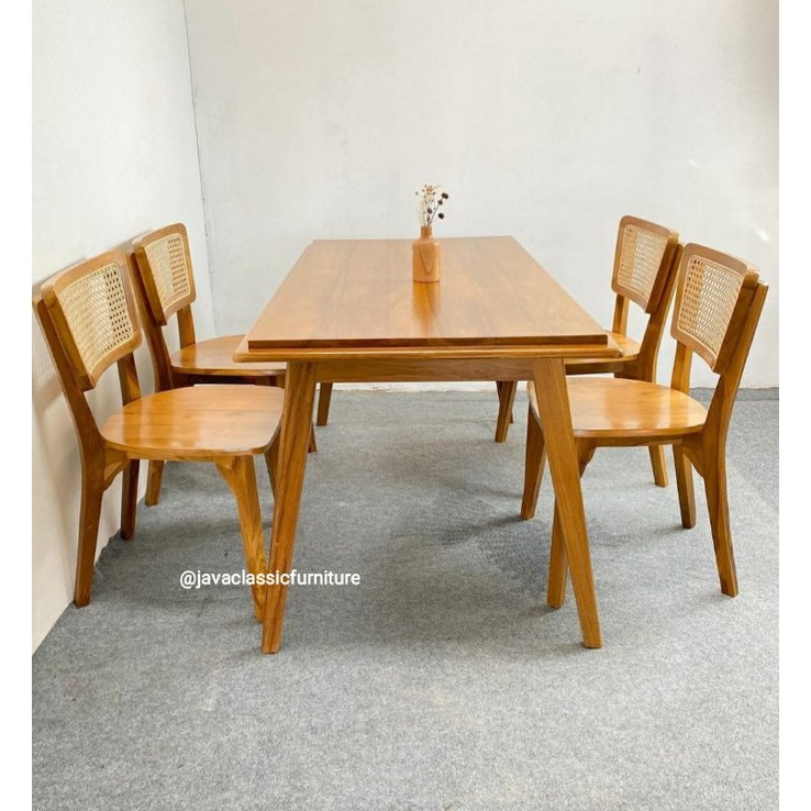 1 SET KURSI MAKAN CAFE ROTAN RETRO MINIMALIS MEJA KOTAK RESTO BAR DINNING CHAIR COFFE TABLE BAHAN KAYU JATI FINISHING NATURAL VINTAGE MEBEL FURNITURE JEPARA-2
