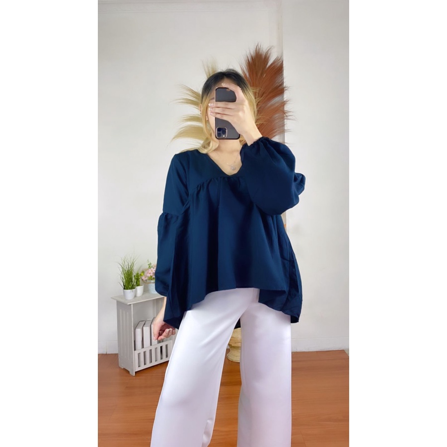 RX Fashion - Dealova Blouse / ALYNA Blouse Wanita / NAVA BLOUSE / INZA CERUTI ( GRATIS ONGKIR ) -R1-HITAM