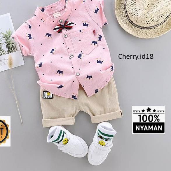 ℗ (0-2 Thn) Setelan Kemeja Baju Bayi Import Pakaian Baju Laki Laki - Cokelat, 0-6 Bulan ♀