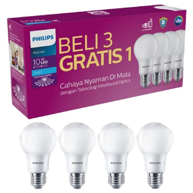 Lampu Paket 3+1 LED Philips 10 Watt