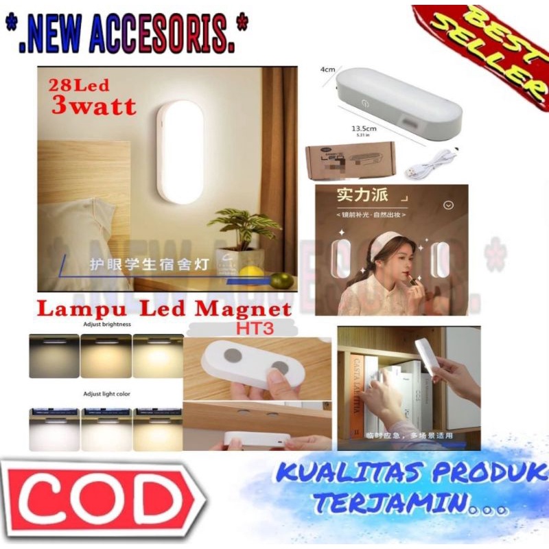 Lampu LED Magnetic HT-3 Tempel Meja Belajar Dingding Portable