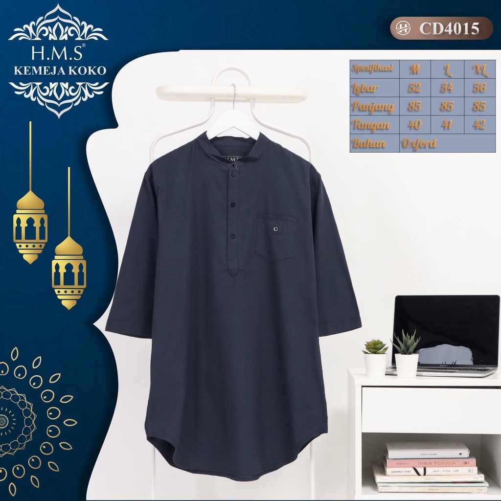 HMS kurta lengan tiga perempat baju muslim pria kurta warna hitam art kode CB3009