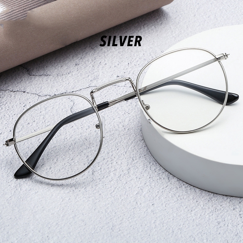 (YUZHU) Bayar di Tempat Minus 0°~-400° Eyeglasses RB Style Retro Bulat Besi Frame Kacamata