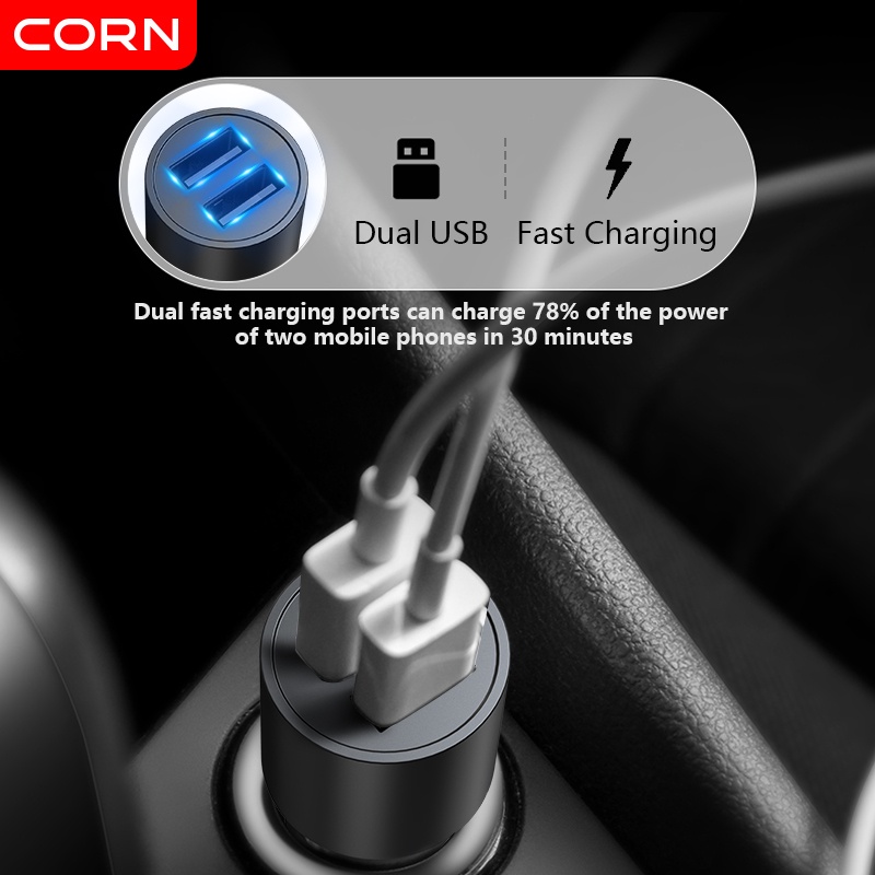 【✔️Murah】 CORN 2.4A QC3.0 Charger Mobil/Colokan Mobil Dual Output Fast Charging Casan mobil Fast Adapter