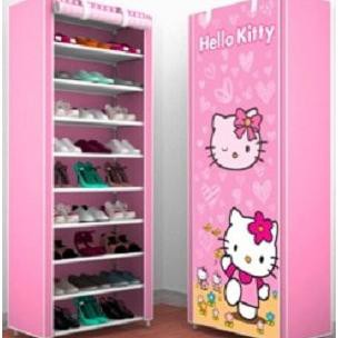 Pink Hello Kitty Lemari Sepatu Plastik Rak Sepatu Plastik 10 Susun