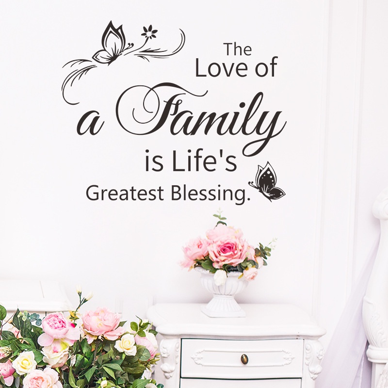 Stiker Dinding Desain Slogan Love of a Family Gaya Modern Untuk Dekorasi Kamar Tidur