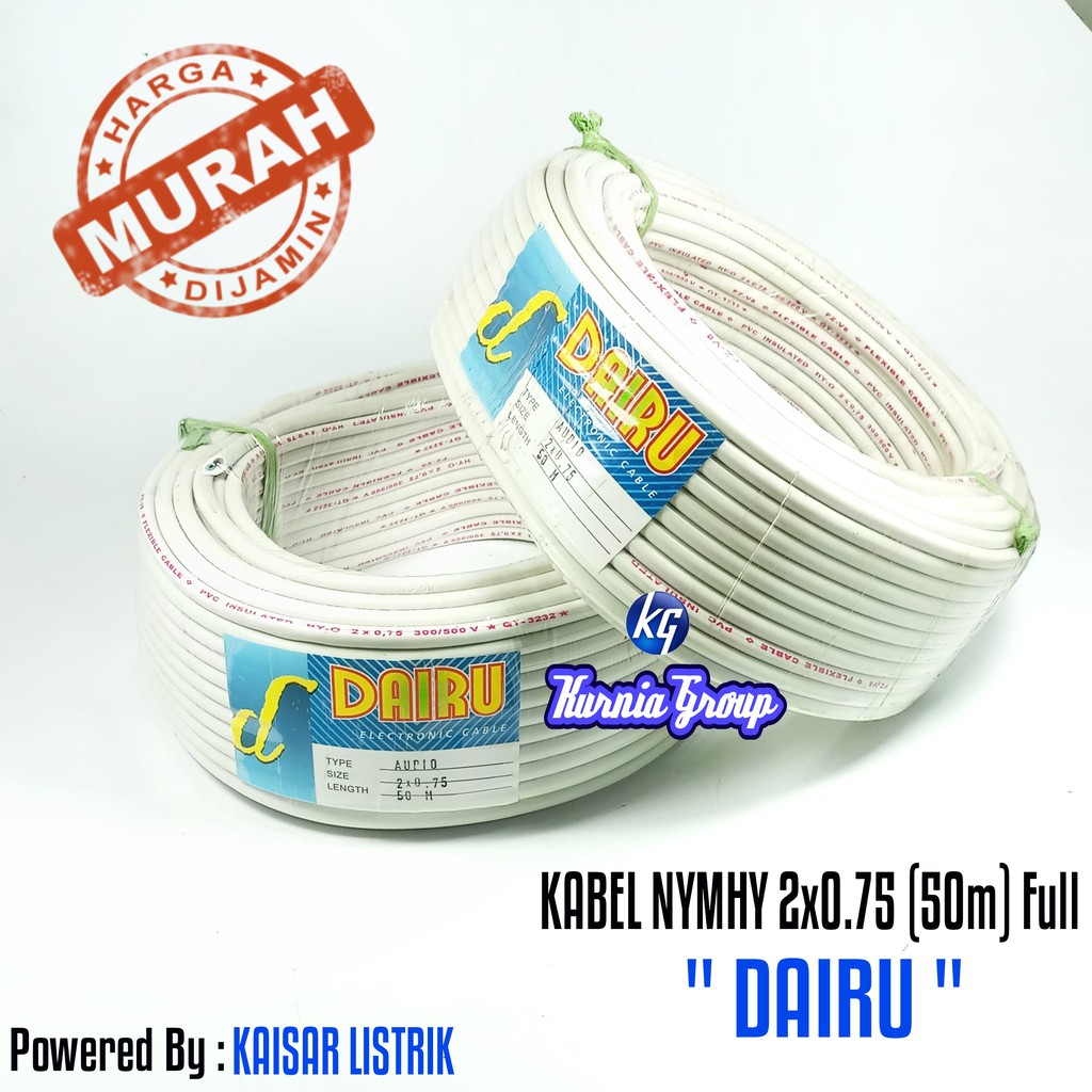 Kabel NYM HYO DAIRU 2x0.75 PUTIH Serabut Isi 2 Harga PER ROLL 50M DAIRU NYMHYO MYM NYA NYMHY 50meter