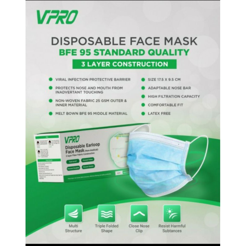 MASKER 3 PLY/3PLY EARLOOP DISPOSABLE FACE MASK 1BOX ISI 50