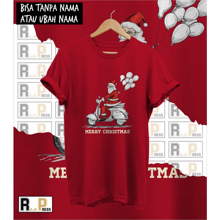 KAOS NATAL BAJU NATAL SANTA NAIK MOTOR MERRY CHRISTMAS KATUN COMBED 30S