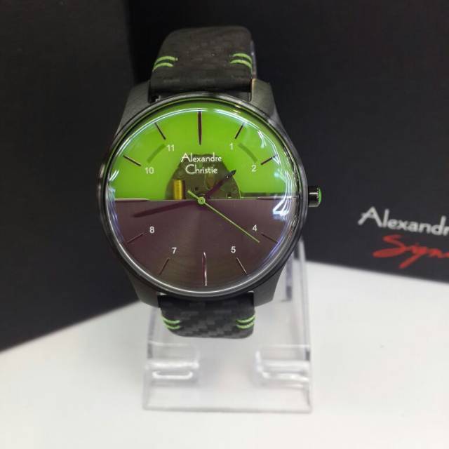 Alexandre Christie AC8532 Jam Tangan Unisex Tali Kulit Hitam-Hijau