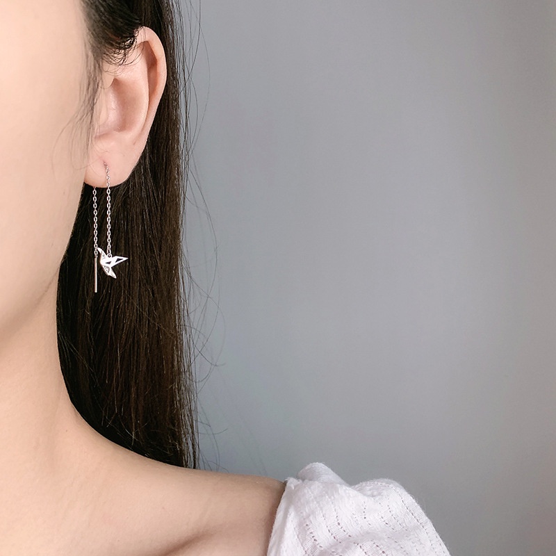 Anting Tusuk Gantung Bahan Sterling Silver 925 Hias Zircon Gaya Korea Untuk Wanita